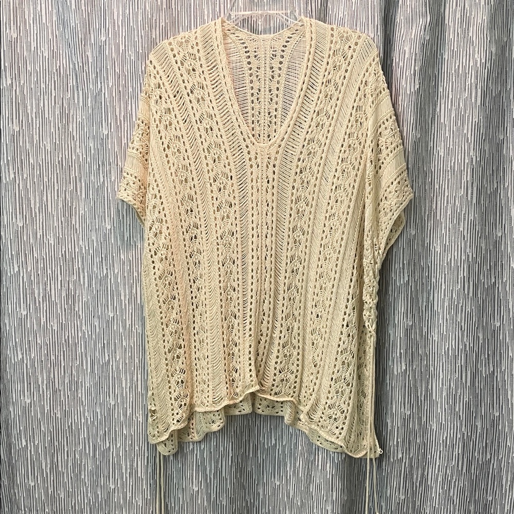 Cream Macrame Crochet Knit Top